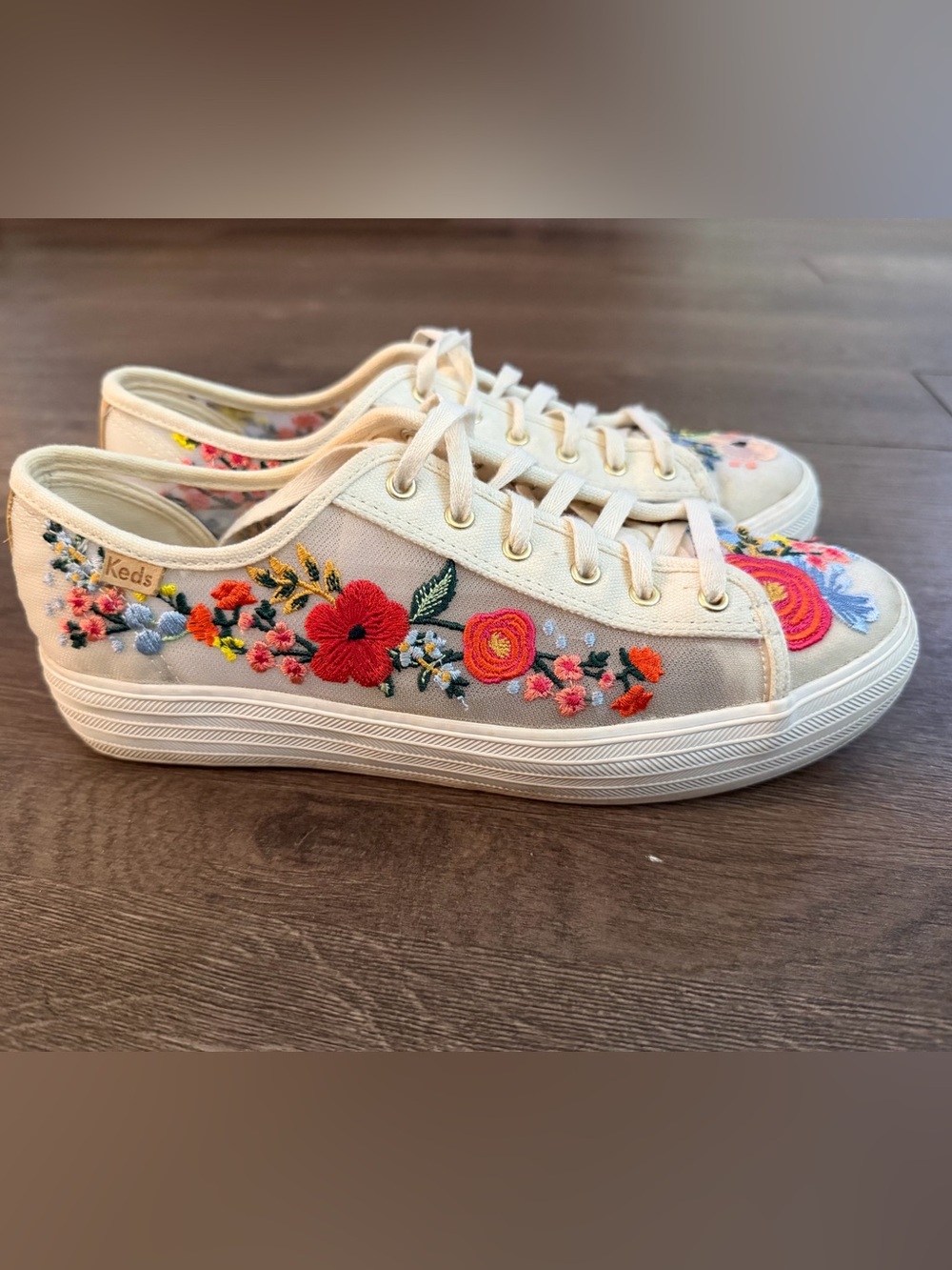 Keds X Rifle Paper Company Cream Canvas Sneakers with Floral Embroidery